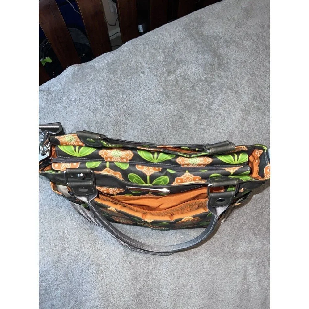 PETUNIA PICKLE BOTTOM Gray Floral Print Diaper Bag Shoulder Strap Handles